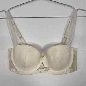 Victoria's Secret Bra Womens 36C White Balconette Lace Padded Underwire Sheer‎